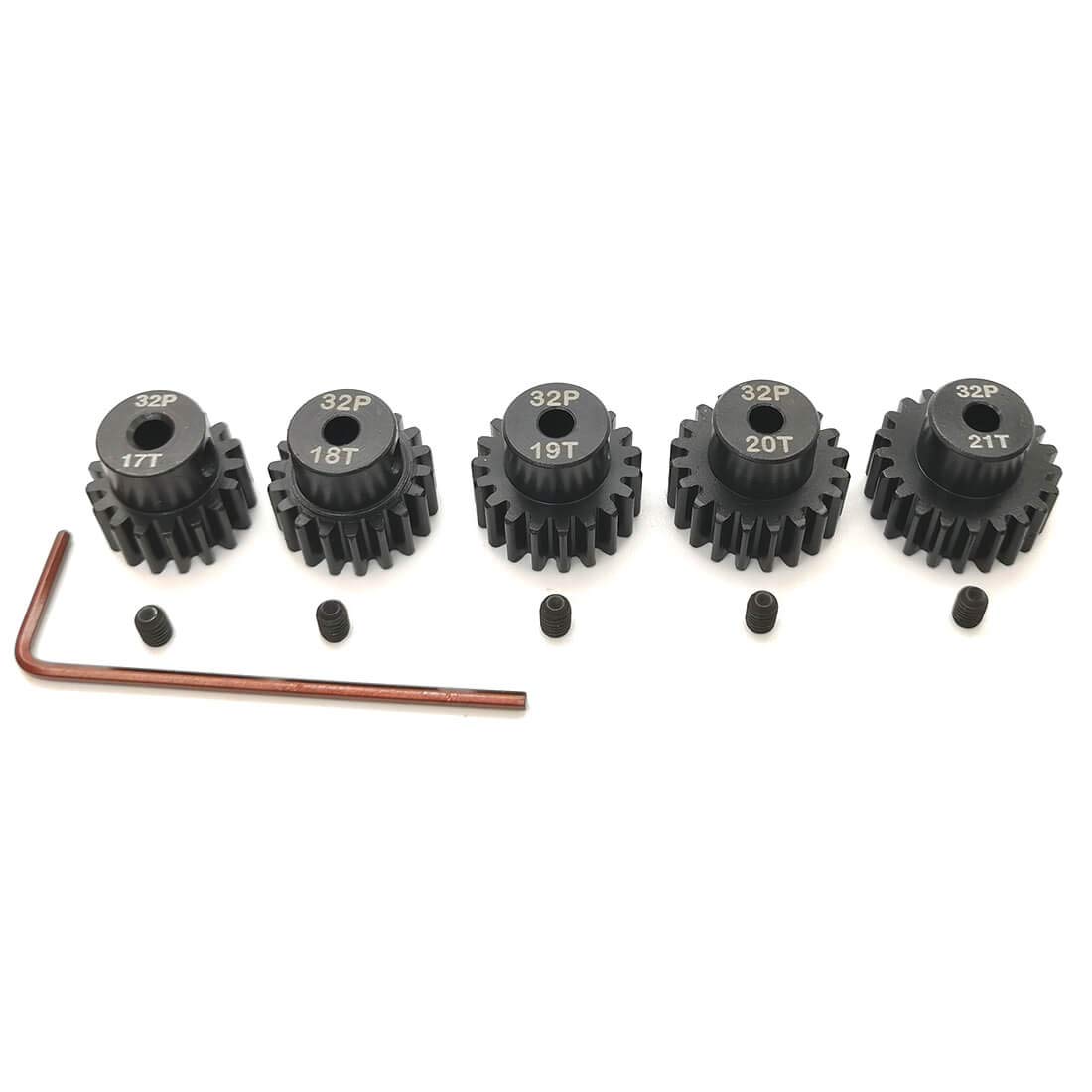 MakerDoIt 32P Hardened Pinion Gear Set 3.175 Hole 17T 18T 19T 20T 21T with Hex Key (Compatible with 0.8 Metric Pitch)