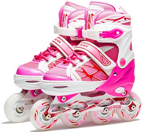 Coolkuskates Adjustable Pink Inline Skates with Illuminating Wheels for Girls (s)