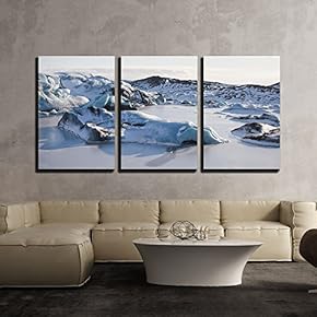 3 Piece Canvas Wall Art - Glacier Landscape with Snow - Modern Home Art Stretched and Framed Ready to Hang - 16"x24"x3 Panels