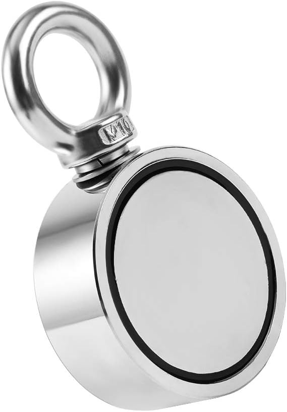MHDMAG Double Sided Fishing Magnet, Super Powerful Magnet Fishing with 860lbs Combined Strength Neodymium Rare Earth Magnet for Retrieving and Salvage Underwater (2.63in Dia)