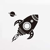 Sticker Murale Fusée Spatiale - Autocollant Enfant Pour Chambre - Design Rouge Avec Étoiles Et Alien - Facile à Poser Et Retirer - 2