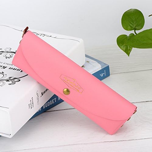 Aintel Pencil Bag Pen Case, Real Leather Pencil Holders Pouch with Button Snap for Men, Women, Students &amp; Professionals, for Stationery, Art Utensils, &amp; More, Packaged in a Gift Box, Pink
