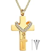 MOLICACI 10K Gold Cross Urn Necklace for Ashes, 10K/14K/18K Real Gold 0.1cttw Natural Diamond Cremation Necklace Jewelry for Women Men Keepsake Pendant Necklace Memorial Locket Ash Holder