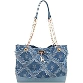 Y2K Denim Shoulder Bag for Women - Large Capacity Tote Jean Purse, Retro Star Pattern Vintage 90s Handbag, Cute Denim Purses for Women