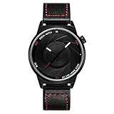 Break Men's Unique Casual Watches Waterproof Analog Creative Photographer Series Watch Black Leather Red Thread Strap Sports Wristwatch