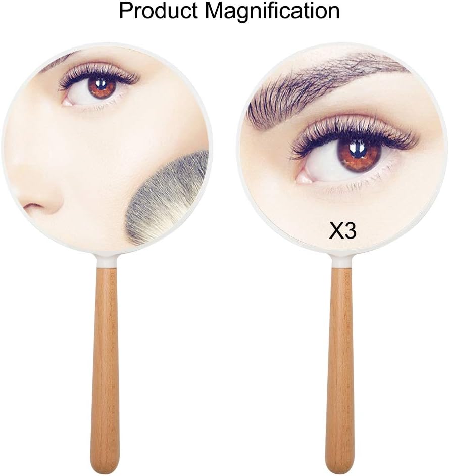 YEAKE Makeup Hand Mirror with Handle, 1X 3X Magnifying Double-Side Hand Held Mirrors,Detachable Wood Small Mirror with Round for Travel(White): Home & Kitchen