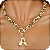 Ritach Chunky Golden Letter Necklace for Women 14K Golden Plated Initial Puffy Thick Link Cross Necklace for Gifts