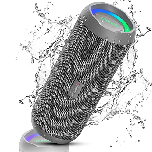 RIENOK Bluetooth Speaker 5.3 Portable Wireless Speaker IPX7 Waterproof Computer Speakers, Bass, Stereo Sound, Supports Micro SD AUX, Grey