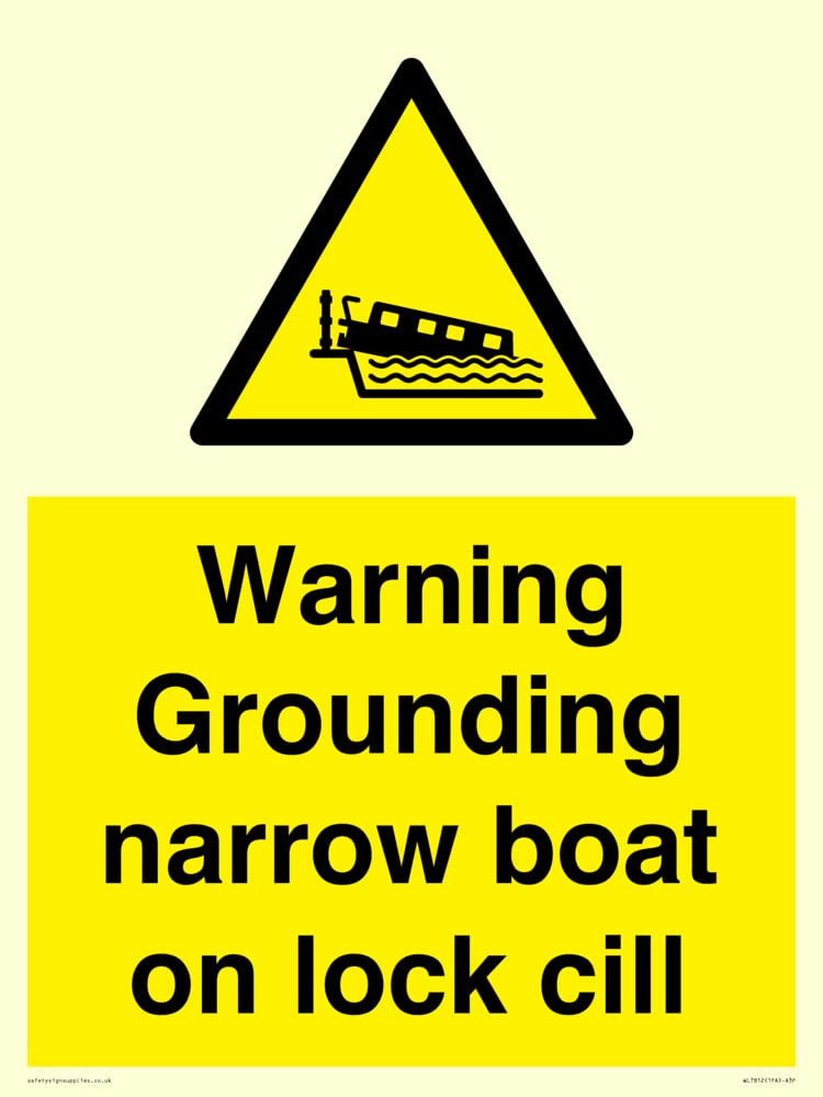 Warning Grounding narrow boat on lock cill Sign - 300x400mm - A3P