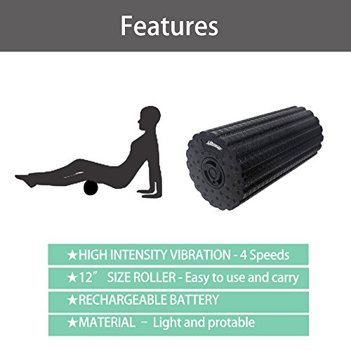 UBOWAY Electric Vibrating Foam Roller 4 Speed Rechargeable High Density Massager for Exercise, Yoga, Trigger Point, Cycling, Running, Stretching, Muscle Therapy