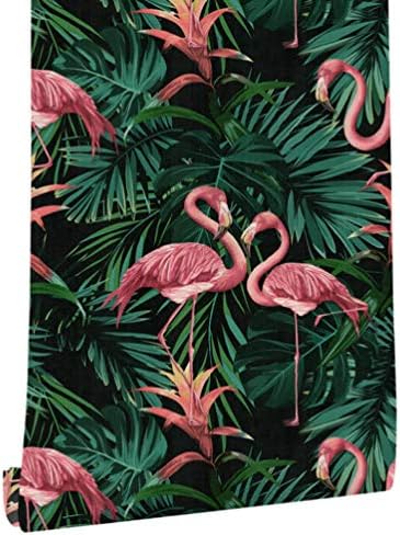 Jsfmjx Wallpaper Southeast Asia Plant Flamingo Wallpaper Network Red Background Wall Tea Shop Wallpaper Style 53Cmx10M