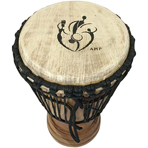 Hand-carved African Djembe Drum - Solid Wood, Goat Skin - Made in Ghana - 8x16