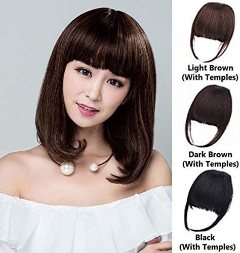 Shinon Real Human Hair Bangs Straight Thick Fringe Hair Clip in Hair Extension Dark Brown Color