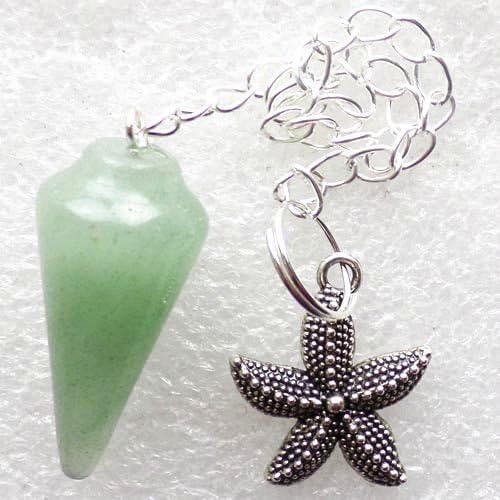 New Beautiful Mixed Gemstone Pendulum Tibetan Silver Starfish Pendant Bead Hanging Keychain Jewelry Making Charms Gift Green Aventurine