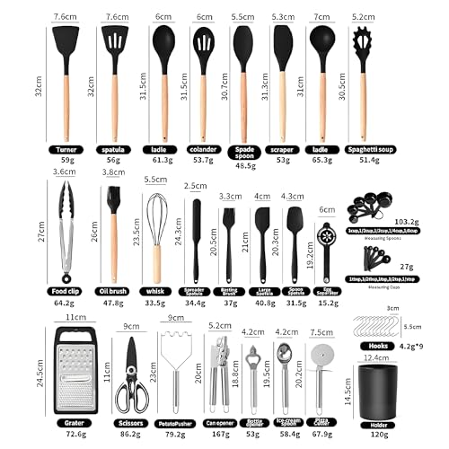 Beauenty 44PCS Silicone Kitchen Things - Popular Kitchen Accessories & House Gadgets for Home, House Hold Essential, Cooking Utensils Set for Nonstick Cookware,