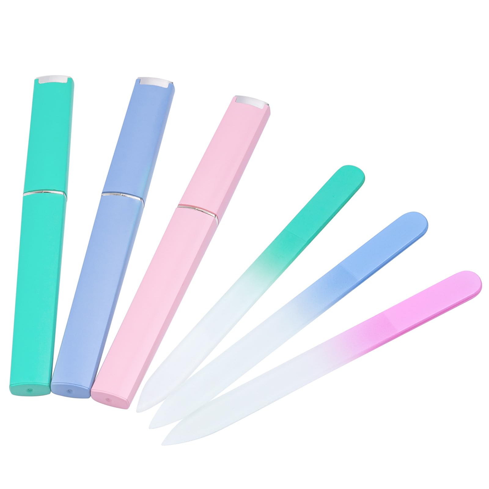 Diodiva Glass Nail File 3 Pack for Natural Nails, Crystal Fingernail Files with Case Etched Nail Filer Professional Nail File Glass Lima de uñas, Unique Christmas Gifts Stocking Stuffers for Women Adults