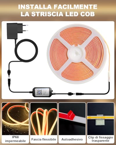 Gliztech 15 m COB LED Strip IP68 Waterproof, 2700 K Self-Adhesive White LED Strip for Outdoors with 24 V Power Supply, BT APP and Remote Control for Gutters Garden Swimming Pool Terrace Kitchen