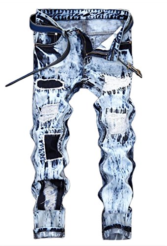 Men s snow washed ripped slim fit jeans blue 38