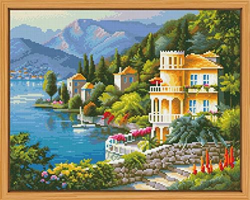 Dorara DIY Diamond Painting Kits Full Drill,Cross Stitch Diamond Painting by numbers,16x20 Inches,Quiet villa in the mountains