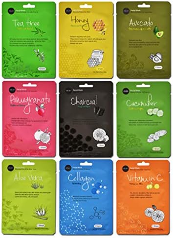 Celavi Essence Facial Face Mask Paper Sheet Korea Skin Care Moisturizing 9 Pack (Mix of 9)