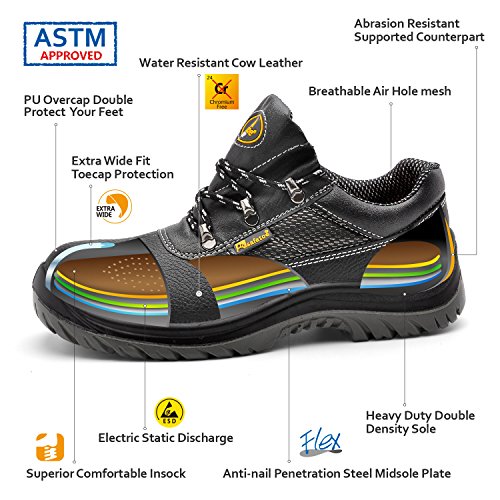 SAFETOE Men Steel Toe Cap Safety Shoes - L7222 Water Resistant Lightweight Leather Work Boots