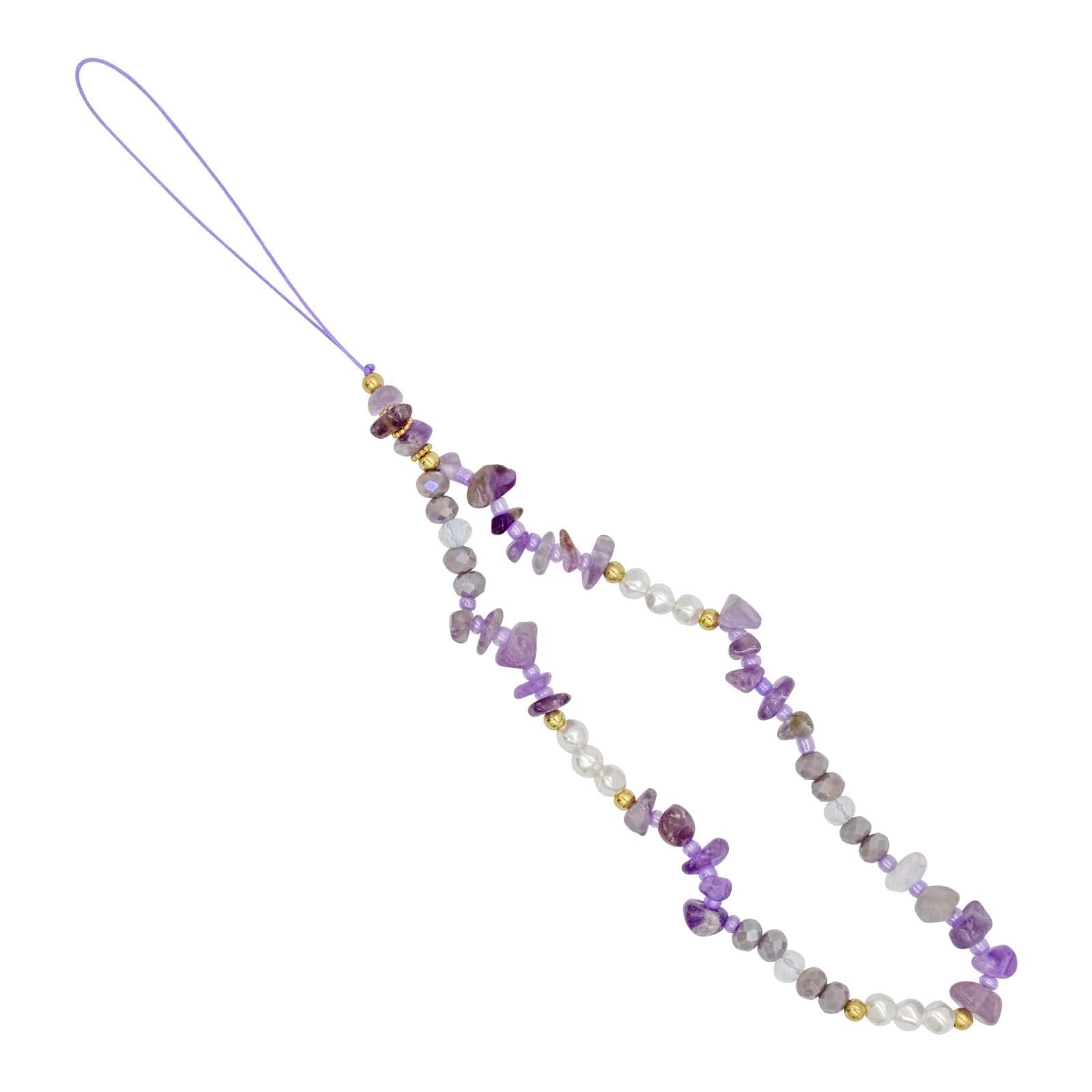 Bailinks Mobile Phone Charm Strap Lanyard Wristband, Handmade Crushed Stone Pearl Case Charm Jewelry Accessory (Purple)