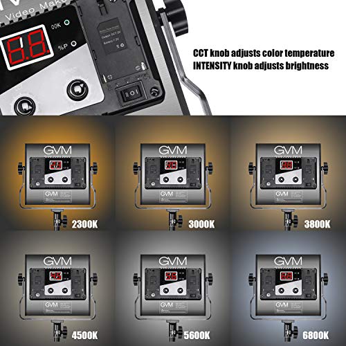 GVM 2 Pack Video Lighting Bi-Color LED Video Light Variable 2300K~6800K with Digital Readout for Studio Brightness of 10~100% Metal Housing for Video Photography Lighting Kit 29W CRI97+ TLCI97 +