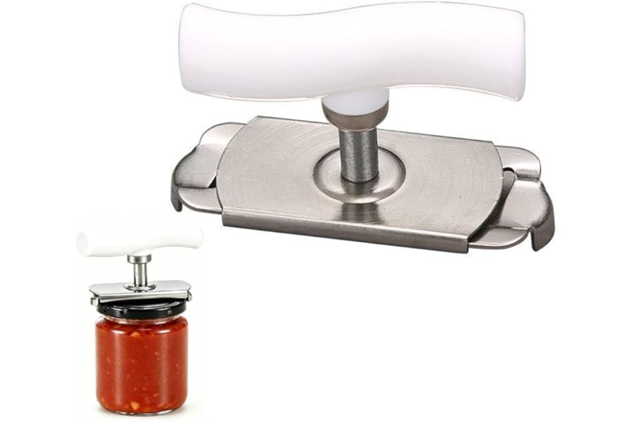 Stainless Steel Jar Opener: Adjustable Manual Jar Lid Opener for Seniors - Manual Gripper for Weak Hands, Easy Kitchen Tool for Medium & Large Jars (white)