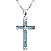 PELOVNY Cross Necklace 925 Sterling Silver Turquoise Obsidian Opal Necklace Cross Pendant Catholic Jewelry Christmas Birthday Christian Gifts for Women Men Unisex