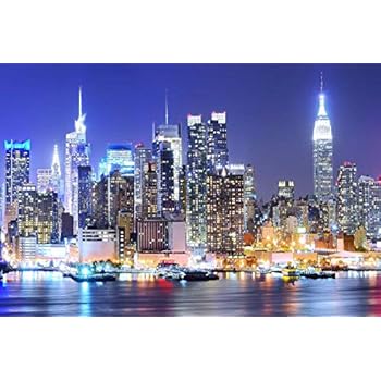York City Backdrop Manhattan Night Scene Skyscraper Urban Light Skyline Background Photo Studio Porps 9x6FT