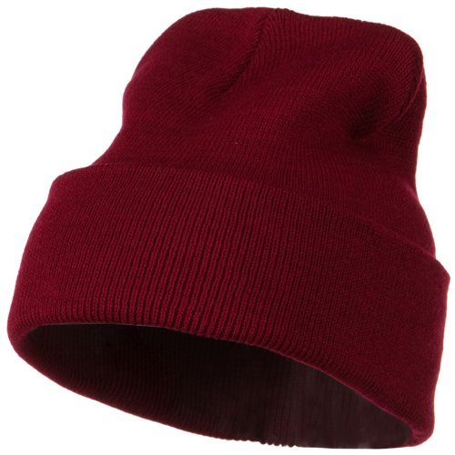 12 Inch Long Knitted Beanie - Maroon OSFM