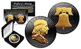 1963 BLACK RUTHENIUM Ben Franklin Half Dollar Coin w/ 24K GOLD features 2-Sided