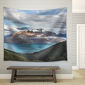 Wonderful Landscape of Mountain and Blue Valley at Sunny Day - Fabric Wall Tapestry Home Decor - 51x60 inches