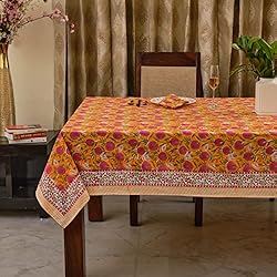 Ridhi -Bubblegum Pink Cotton Tablecloth, Handblock
