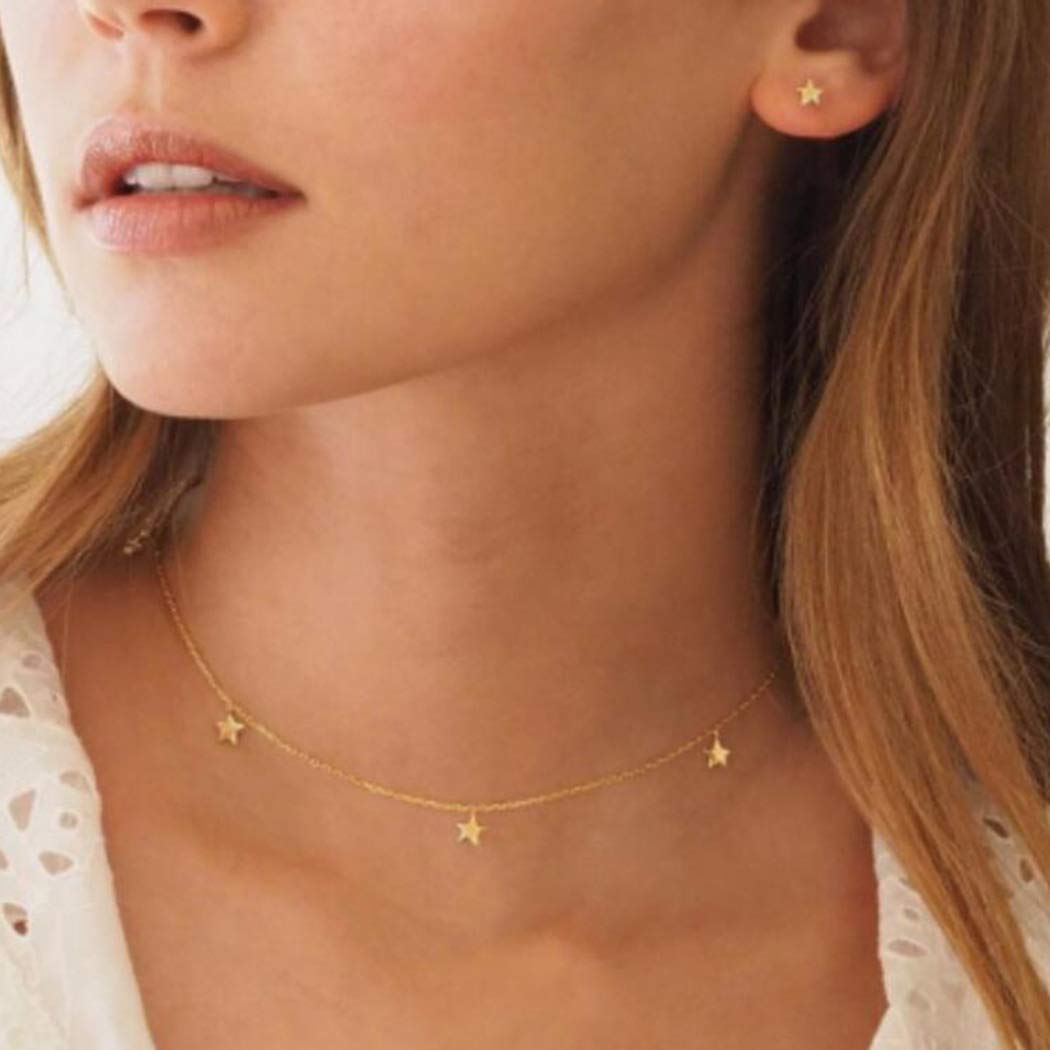 Yienate Bohemia Necklace Trendy Simple Stars Pendant Choker Gold Chain Boho Jewelry For Woman and Girls