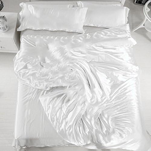 Satin Silk Duvet Cover Set with Pillowcase Quilt Bedding Set Reversible for Bedroom Hotel (white, 200x230cm)