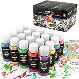 ARTEZA Outdoor Acrylic Paint, Set of 20 Colors/Tubes (59 ml, 2 oz.) with Storage Box, Rich Pigments, Multi-Surface Paints for Rock, Wood, Fabric, Leather, Paper, Crafts, Canvas and Wall Painting