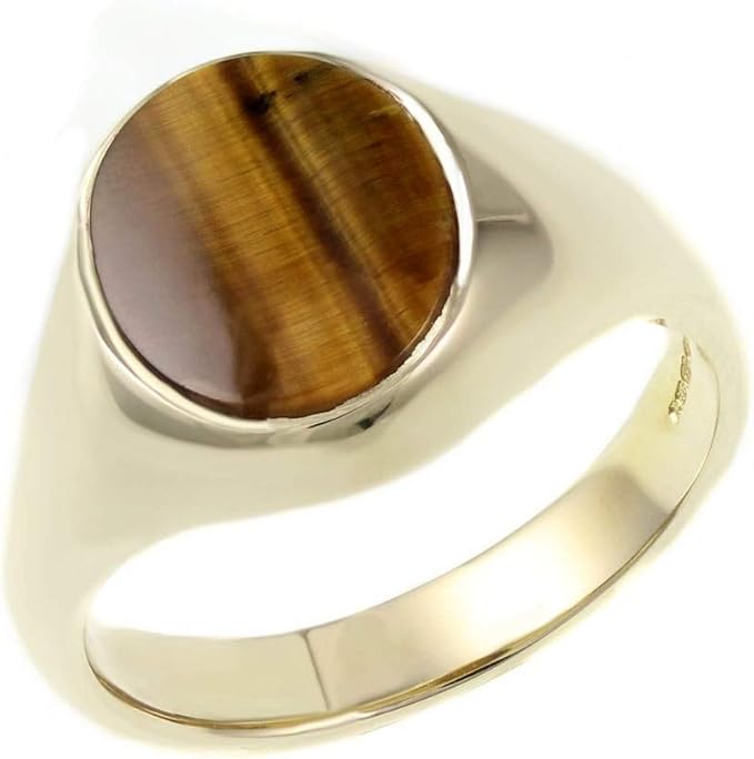 Tiger's Eye Ring Men's Solid 9 Carat Yellow Gold Engagement