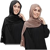 Besforta 2Pcs Women Instant Chiffon Hijab with Built-in-Magnet and Sewn Undercap Head Wrap Under Scarf Caps