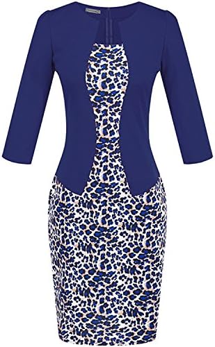 Angelia Daugh NEW Summer Dress Style Dresses Women Fashion Sheath Sexy Office Lady Patchwork Tunic Patchwork One Piece Dress Leopard Dark Blue M