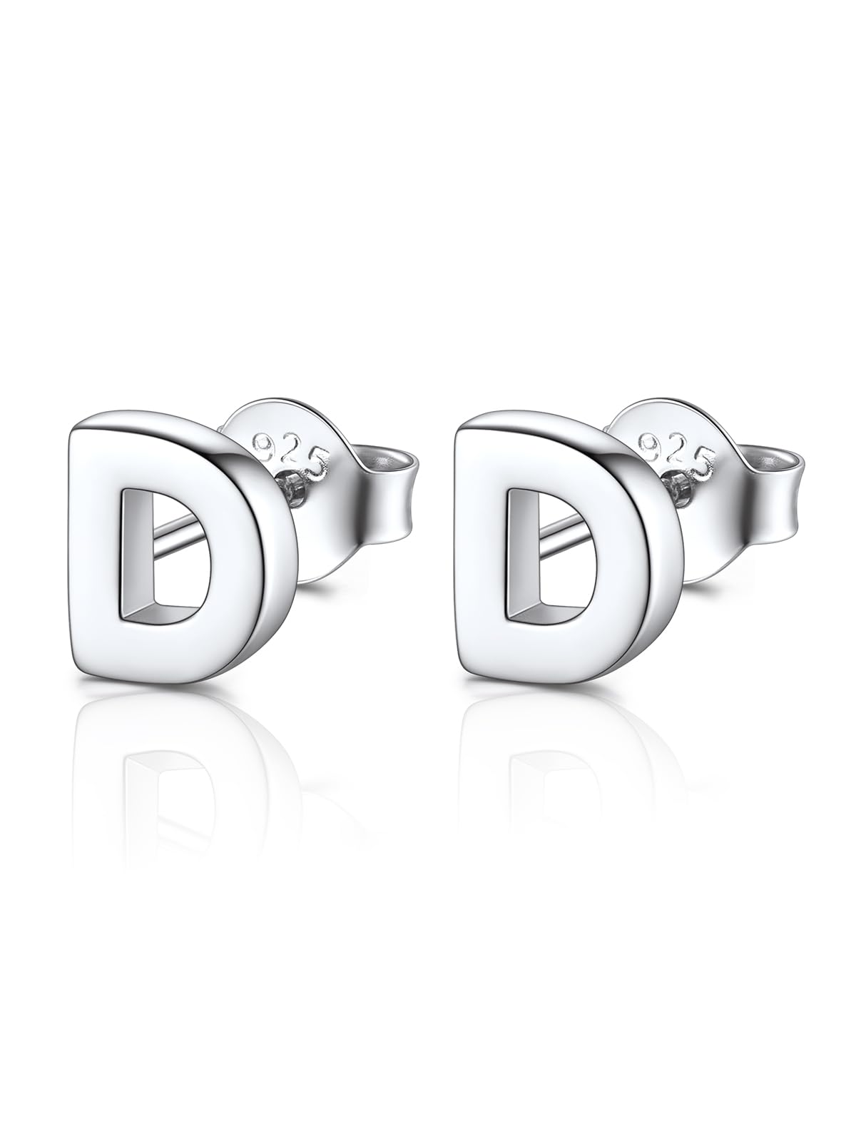 FOCALOOK Stud Earrings for Women Sterling Silver Initial Earring 925 Letter D Silver Ear Studs Personalized Alphabet Jewelry Hypoallergenic Dainty Gifts for Birthday