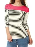 Allegra K Women Long Sleeves Round Neck Stripes Stretch T-Shirt Black M