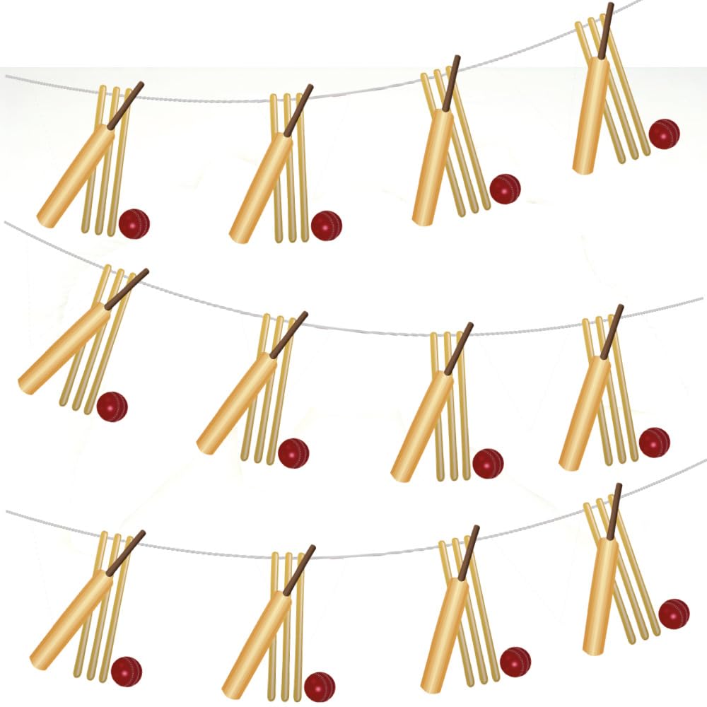 AK Giftshop Cricket Bat and Stumps Bunting Party Decorations - 12pcs / 2.5m Ribbon