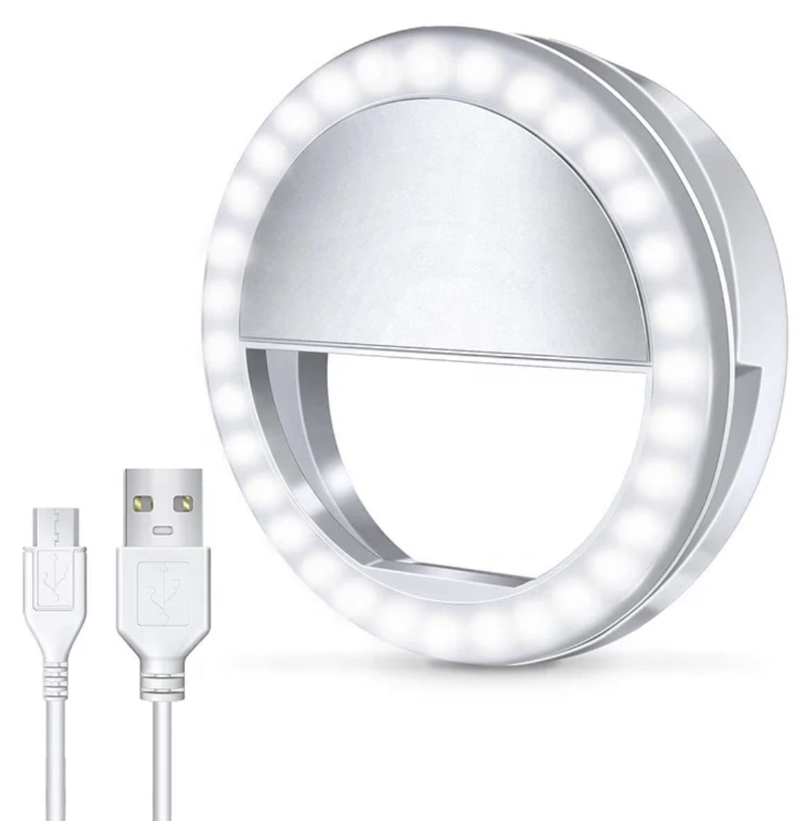 Orco Rechargeable Selfie Ring Light - 36 LED Clip-On Phone Light with 3 Brightness Levels, Portable Ringlight for iPhone, Android, Laptop, iPad - For Video Calls, Makeup & Content Creation (White)