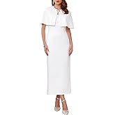 WOMLAYOUT Women's 2 Piece Formal Suit Sets 2025 Elegant Cocktail Wedding Guest Sheath Dress with Cape