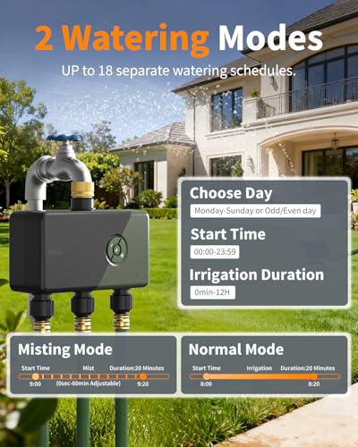 Diivoo 3 Zone Smart WiFi Water Timer, Brass Inlet WiFi Sprinkler Timer Compatible with Alexa/Google, 18 Programs, Misting/Timed Modes, Rain Delay, 3 Outlets for Garden Hose Irrigation