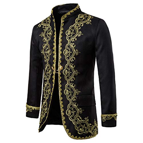 DDLmax Gothic Punk Jacket for Men Gold Stamping Long Sleeve High Neck Jacket Victorian Uniform Coat Outwear - Thumbnail 4