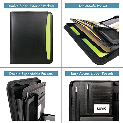 LUVIO Padfolio Portfolio with Bonus Writing Pad, Professional Interview PU Leather Padfolio with Zippered Closure, Interior 10.1 Inch Tablet Sleeve