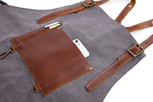 image for ZOMCHAIN Waxed Canvas Work Apron with Tool Pockets Fully Adjustable, L