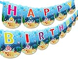 Cute Shark Happy Birthday Banner Blue Ocean Theme Party Supplies, Shark Family Baby Birthday Party Decorations for Kids Shark Themed Party